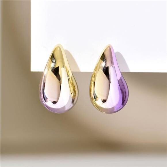 Chunky Teardrop Earrings – Gold & Silver Drop Studs, Hypoallergenic - Picture 3 of 4
